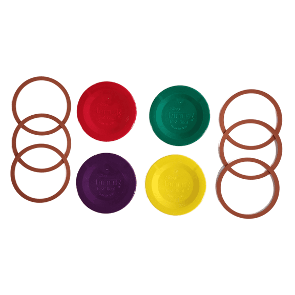 Tattler Canning Lids Variety Pack ~ 1 Dozen of Each Color / 48 Regular Mouth Lids & 48 Rubber Rings Bulk Packed