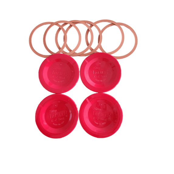 Tattler E-Z Seal Reusable Canning Lids - 100 Regular Mouth Lids + 100 Rubber Rings - Color - RED