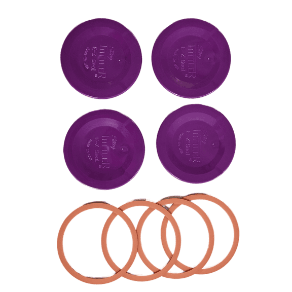 Tattler E-Z Seal Reusable Canning Lids - 200 Bulk Wide Mouth Lids + 200 Rubber Rings - Color - PLUM