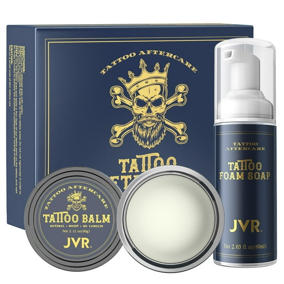 Tattoo Aftercare, JVR Tattoo Balm for Tattoo Brightener & Color Enhancement & Rejuvenates Older Tattoos, Tattoo Foam Soap cleanser for Cleaning, Soothing and Moisturizer, Organic & No-Petroleum