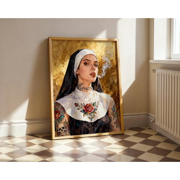 Tattoo Art Tattooed Nun Neo Traditional Ink Smoking Woman Version Two, Unframed Poster
