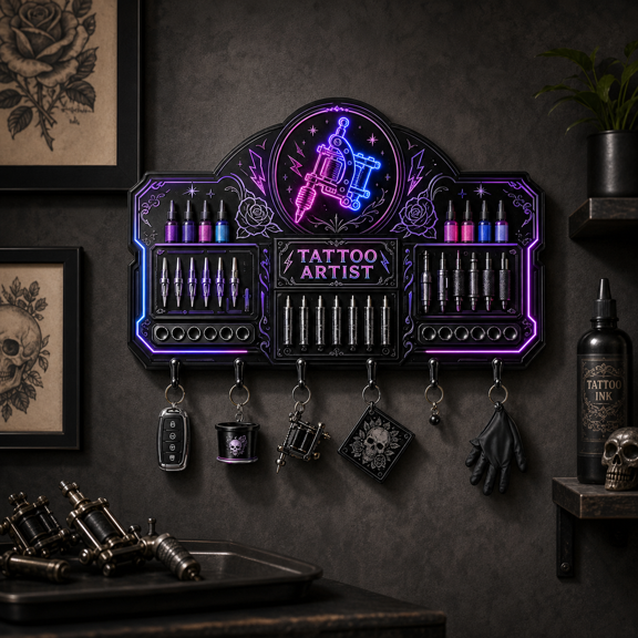 Tattoo Artist Gift Wooden Key Hanger, Personalized Key Rack for Studio Entryway