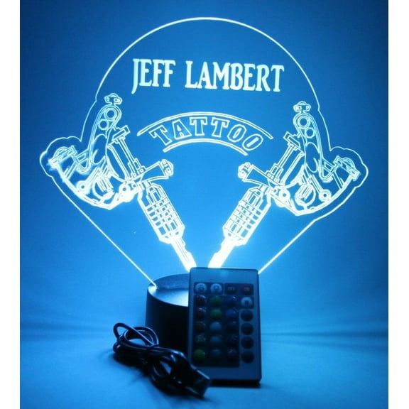 Tattoo Artist Shop Body Art Ink Studio Gift Night Light Up LED Free Engraved Custom Name Personalized Desk Table Lamp Room Decor, with Remote, 16 Color Options, It's Wow, Great Gift