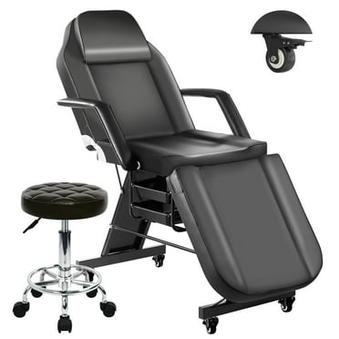 Tattoo Chairs for Esthetician Facial Bed, Lash Tattoo Client Chair with Lockabele Weels, Adjustable Massage Bed for Artist with Storage Tray, Beauty Salon Spa Equipment with Towel Hook, Black