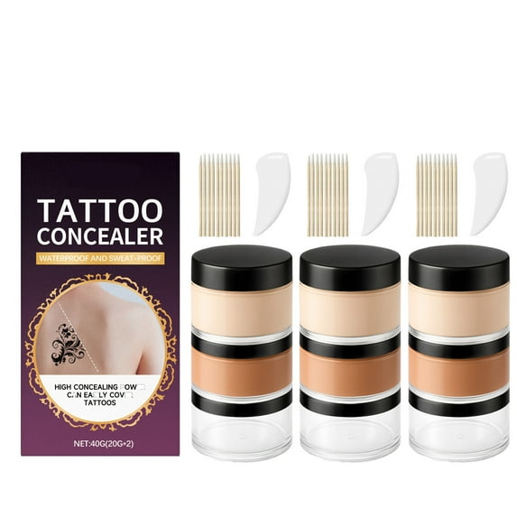 Tattoo Concealer, Tattoo Cover Up Makeup Waterproof Concealer, Two Color Full Coverage Concealer for Scars & Spots, Long Lasting Conceal Foundation Invisible Skin Makeup Tool,3pcs