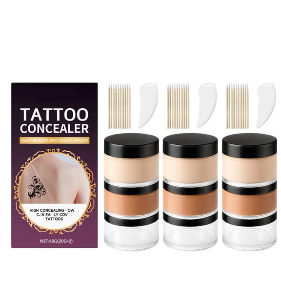 Tattoo Concealer, Tattoo Cover Up Makeup Waterproof Concealer, Two Color Full Coverage Concealer for Scars & Spots, Long Lasting Conceal Foundation Invisible Skin Makeup Tool,3pcs