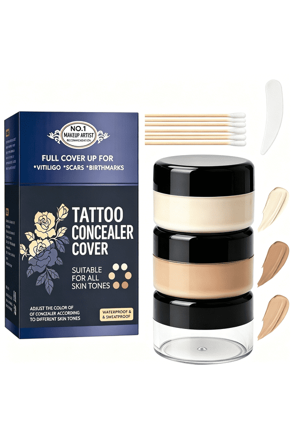 Tattoo Cover Up Makeup Waterproof Maximum Coverage No Smudge Concealer Set for Swimming Weddings Scars Dark Spots Two-Tone Blendable Light to Dark