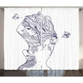 thumbnail image 1 of Ambesonne Tattoo Curtains 2 Panel Set, Woman Floral Botanical Art, 108" x 96", Dark Purple and White, 1 of 3