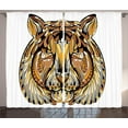 thumbnail image 1 of Ambesonne Tattoo Curtains 2 Panel Set, Lion, 108" x 84", Yellow Brown and White, 1 of 3