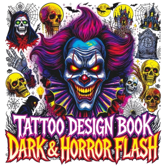 Tattoo Design Book - Dark & Horror Flash: Gothic Inspiration with Creepy Clowns Skulls Vampires Occult Symbols Haunted I, (Paperback)