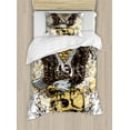 thumbnail image 1 of Tattoo Duvet Cover Set, American Eagle Wings Wide Open Top of Skull Carrying Brick Wall with Eye Print, Decorative 2 Piece Bedding Set with 1 Pillow Shams, Twin Size, Brown and White, by Ambesonne, 1 of 3