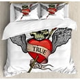 thumbnail image 1 of Tattoo Duvet Cover Set, Angel Wings Skull and Heart Full of Blood Real Love Image, Decorative 3 Piece Bedding Set with 2 Pillow Shams, King Size, Red White and Black, by Ambesonne, 1 of 3