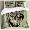 thumbnail image 1 of Tattoo Duvet Cover Set, Head of Wolf the Fierce Warrior Big Dog of the Forest Winter Season Theme Image, Decorative 3 Piece Bedding Set with 2 Pillow Shams, Calking Size, White and Black, by Ambesonne, 1 of 3