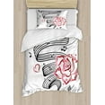 thumbnail image 1 of Tattoo Duvet Cover Set, Language of Love Musical Note Inspiration on Music Sheet with Rose Hearts, Decorative 2 Piece Bedding Set with 1 Pillow Shams, Twin Size, White Black and Pink, by Ambesonne, 1 of 3