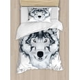 thumbnail image 1 of Tattoo Duvet Cover Set, Majestic Beast Creature Head of a Wild Wolf Tribal Tattoo Design Art Print, Decorative 2 Piece Bedding Set with 1 Pillow Shams, Twin Size, White and Black, by Ambesonne, 1 of 3