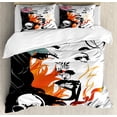 thumbnail image 1 of Tattoo Duvet Cover Set Queen Size, Attractive Women with Pink Flower in her Hair near a Skull Design, Decorative 3 Piece Bedding Set with 2 Pillow Shams, Orange Pink Black and White, by Ambesonne, 1 of 3