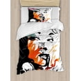 thumbnail image 1 of Tattoo Duvet Cover Set Twin Size, Attractive Women with Pink Flower in her Hair near a Skull Design, Decorative 2 Piece Bedding Set with 1 Pillow Sham, Orange Pink Black and White, by Ambesonne, 1 of 3