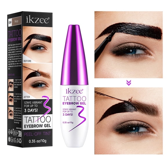 Tattoo Eyebrow Gel Long Lasting Up to 3 Days - Waterproof, Smudge-Proof & Easy Peel-Off, Semi-Permanent Brow Dye Gel, Beige, 0.35oz