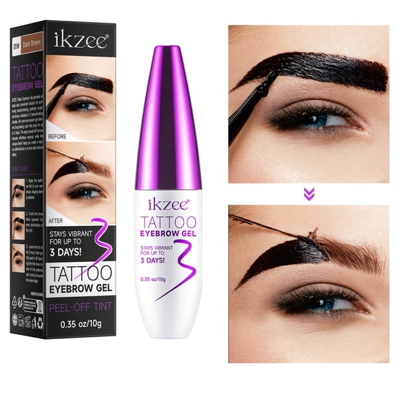 Tattoo Eyebrow Gel Long Lasting Up to 3 Days - Waterproof, Smudge-Proof & Easy Peel-Off, Semi-Permanent Brow Dye Gel, Dark Brown, 0.35oz