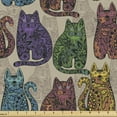 thumbnail image 1 of Ambesonne Tattoo Fabric by the Yard Upholstery, Colorful Cats, 3 Yards, Multicolor, 1 of 4