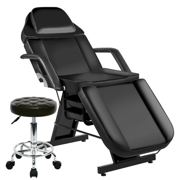 Tattoo Facial Esthetician Chair, Lash Bed Tattoo Chair for Client with Extended Head Design, Massage Table for Spa Salon Microblading Waxing & Physical Therapy with Rolling Stool, Black