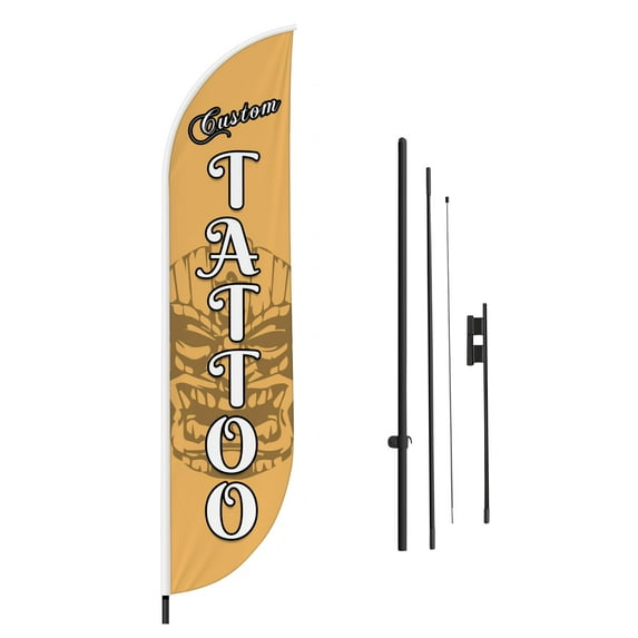 Tattoo Feather Flag(11.5feetX2.5feet) by DreamController | Outdoor Business Advertising Tall Flag | Weather-Resistant Knitted Swooper Flag | Made in USA | HD Print (Flag Only)