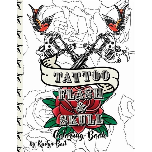 Tattoo Flash and Skull Coloring Book, (Paperback)