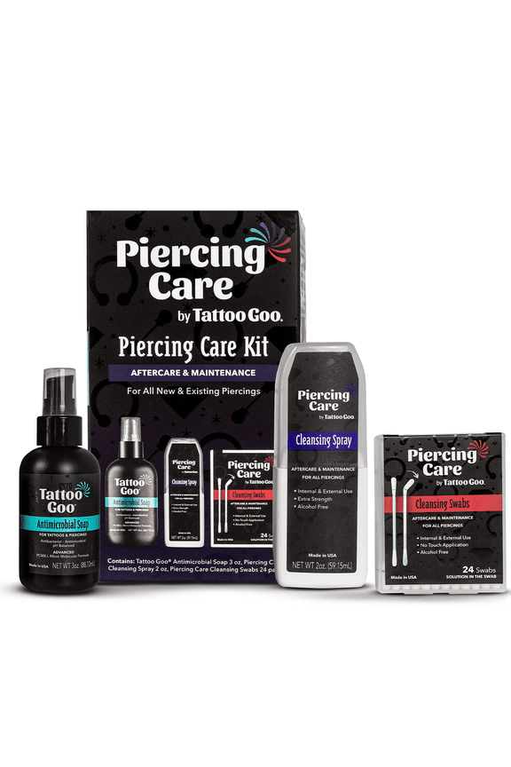 Piercing After Care Kit with cleansing swabs and spray and antibacterial soap
