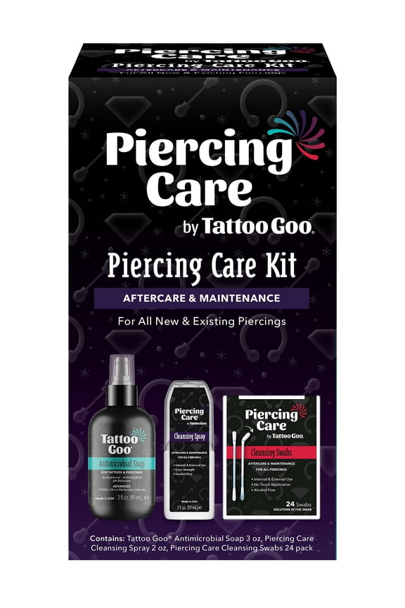 Piercing After Care Kit with cleansing swabs and spray and antibacterial soap