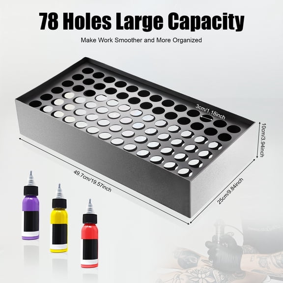 Tattoo Ink Bottle Holder 78 Holes Metal Ink Vertical Display Stand Organizer
