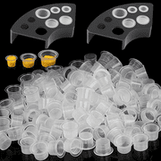 Tattoo Ink Caps Kit - Yuelong 300pcs Mixed Tattoo Caps with 2 Cups Holder Kit Disposable Pigment Caps Cups Plastic Permanent Makeup Ink Cups Holder Container Caps Tattoo Ink Supplies