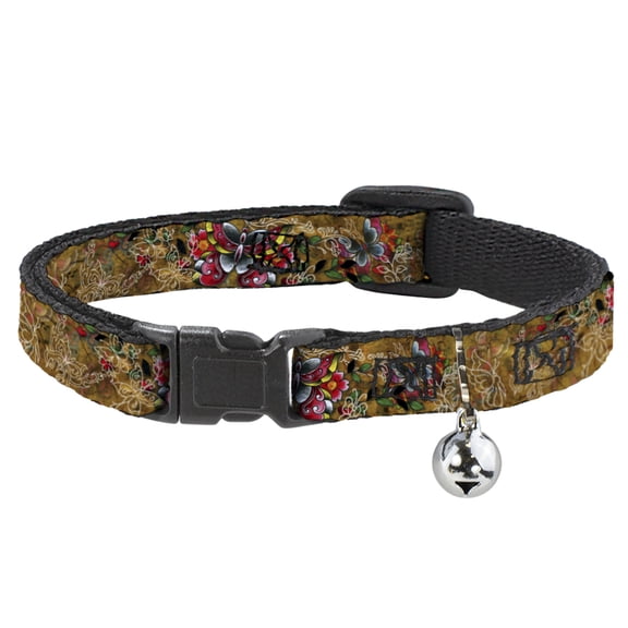 Tattoo Johnny Breakaway Cat Collar With Bell, Plastic Clip, Easy Adjustable, Tattoo Johnny Butterflies, 8.5 to 12 Inches 0.5 Inch Wide