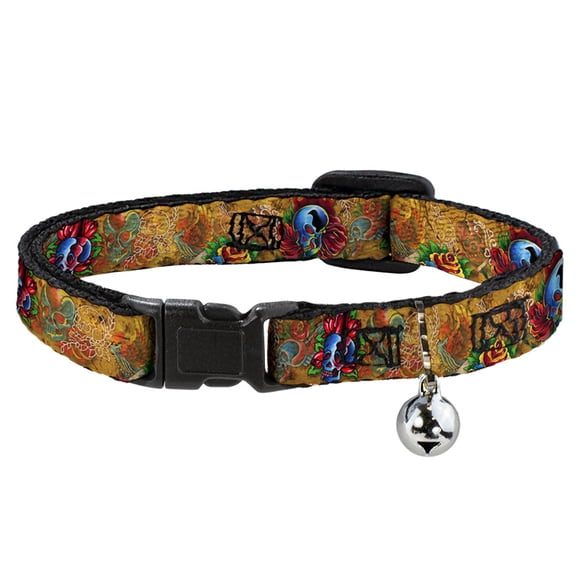 Tattoo Johnny Breakaway Cat Collar With Bell, Plastic Clip, Easy Adjustable, Tattoo Johnny Candles Skulls, 8.5 to 12 Inches 0.5 Inch Wide