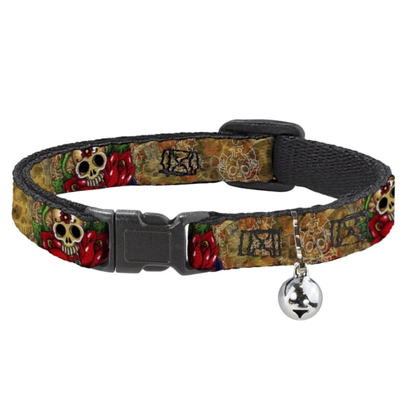 Tattoo Johnny Breakaway Cat Collar With Bell, Plastic Clip, Easy Adjustable, Tattoo Johnny Dagger, 8.5 to 12 Inches 0.5 Inch Wide