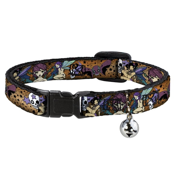 Tattoo Johnny Breakaway Cat Collar With Bell, Plastic Clip, Easy Adjustable, Tattoo Johnny Fairy Gothic, 8.5 to 12 Inches 0.5 Inch Wide