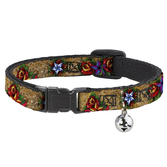 Tattoo Johnny Breakaway Cat Collar With Bell, Plastic Clip, Easy Adjustable, Tattoo Johnny Stars, 8.5 to 12 Inches 0.5 Inch Wide