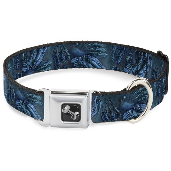 Tattoo Johnny Pet Collar, Dog Collar Metal Seatbelt Buckle, Tattoo Johnny Brutal Blue, 15 to 24 Inches 1.0 Inch Wide