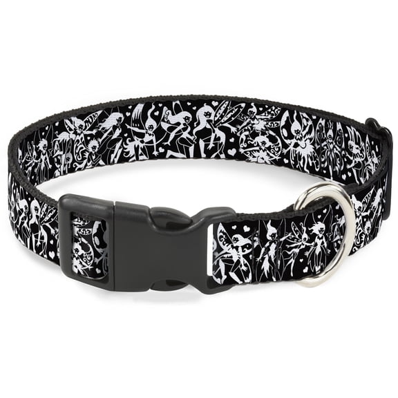 Tattoo Johnny Pet Collar, Dog Collar Plastic Buckle, Tattoo Johnny Fairies Black White, 9.5 to 13 Inches 1.0 Inch Wide