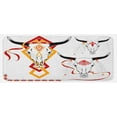 thumbnail image 1 of Tattoo Kitchen Mat, Bulls Head with Feather of Bird as Accessory with Tribal Designers Print, Plush Decorative Kitchen Mat with Non Slip Backing, 47" X 19", Red Yellow and White, by Ambesonne, 1 of 1