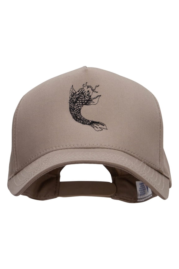 Tattoo Koi Fish Embroidered Pro Style Twill Caps - Khaki OSFM