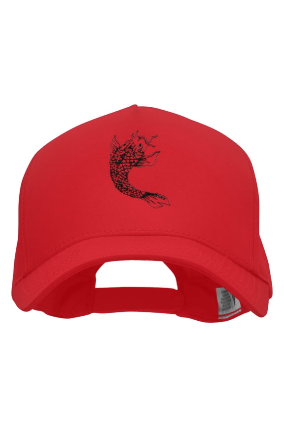 Tattoo Koi Fish Embroidered Pro Style Twill Caps - Red OSFM