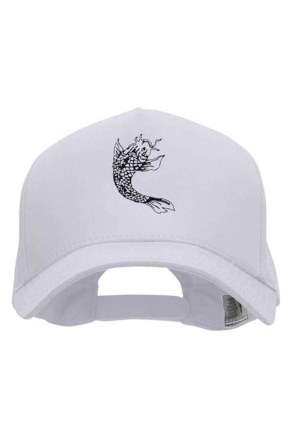 Tattoo Koi Fish Embroidered Pro Style Twill Caps - White OSFM