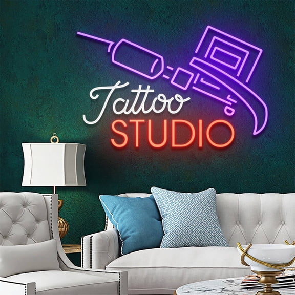 Glowneon Tattoo Machine Neon Sign, Tattoo Studio Wall LED Decor