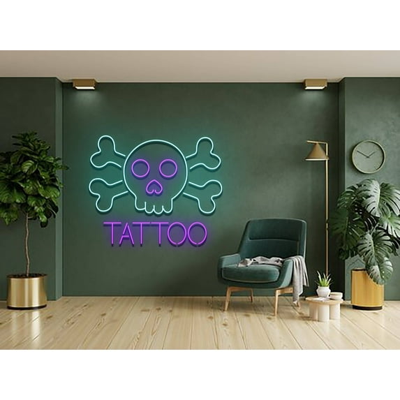 Glowneon Tattoo Neon Signboard, Skull Tattoo Shop Studio Wall Decor