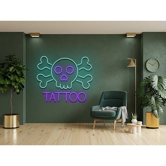 Tattoo Neon Signboard, Skull Tattoo Shop Decor