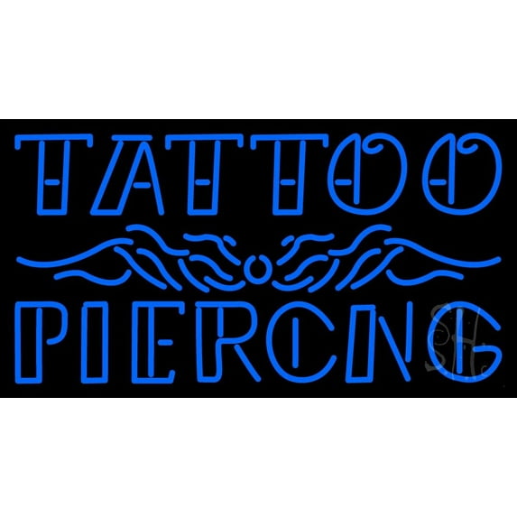 Tattoo Piercing LED Neon Sign 20" Tall x 37" Wide - inches Black Square Cut Acrylic Backing, with Dimmer - Premium built indoor Sign for Storefront, Store interior, Studio.
