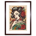 thumbnail image 1 of Tattoo Pin Up Girl Roses Rockabilly Americana 50s Artwork Framed Wall Art Print 9X7 Inch, 1 of 5