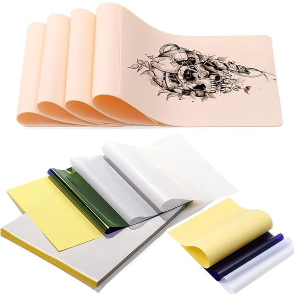 Tattoo Practice Skin with Transfer Paper - Boriyuan 17Pcs Tattoo Fake Skin and Tracing Paper Kit Including 5Pcs Double Sided Skin and 12Pcs Tattoo Stencil Paper for Beginners and Experienced Artists