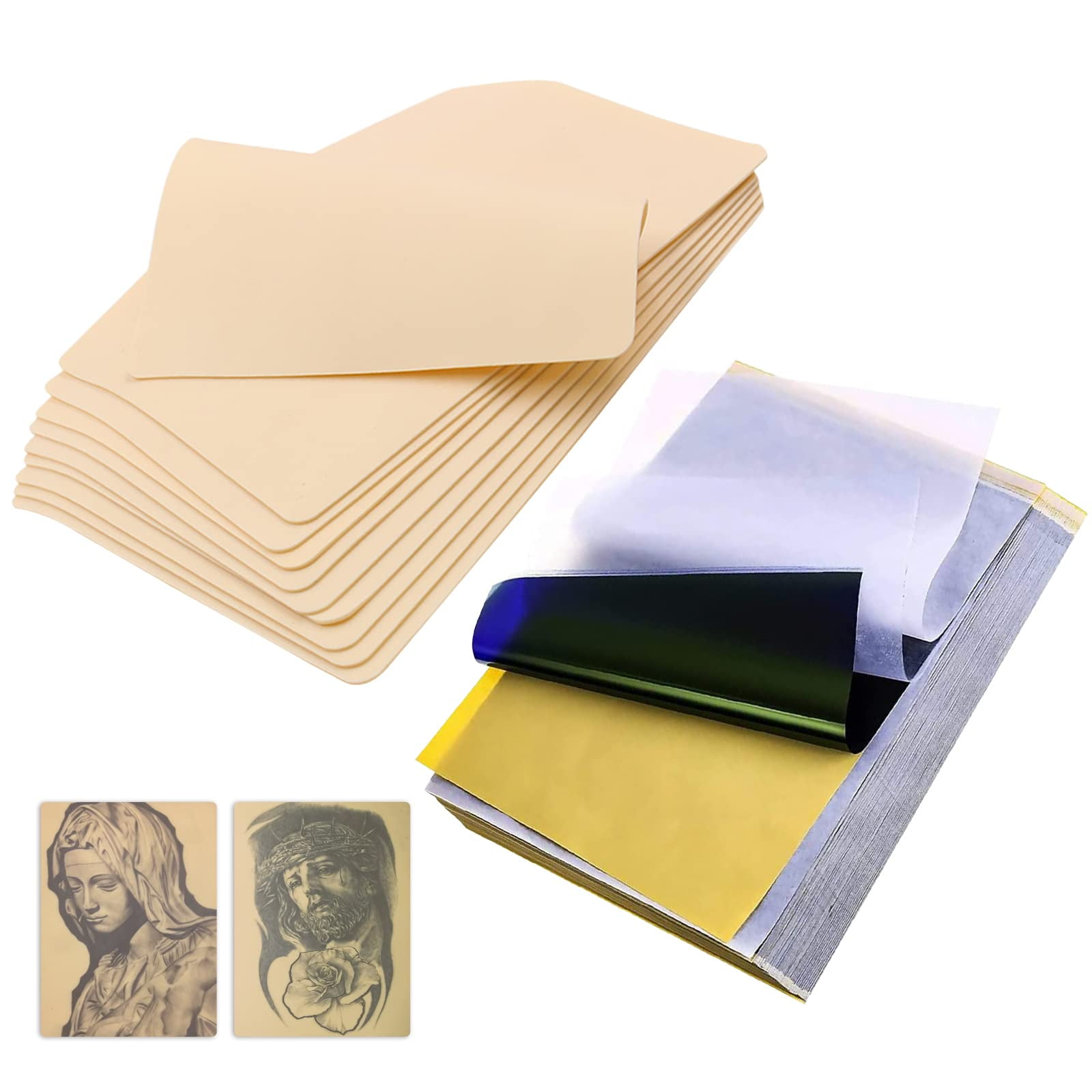 Tattoo Transfer Paper - Suerbeaty 35Pcs Tattoo Fake Skin and Stencil Paper Kit for Beginners and Experienced
