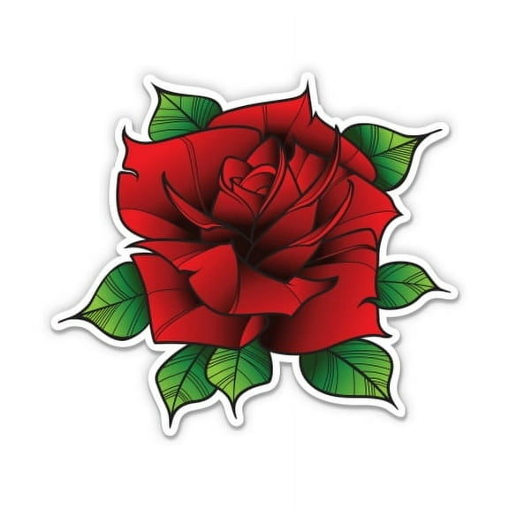 Tattoo Rose Classic Red - 5" Vinyl Sticker - For Car Laptop I-Pad - Waterproof Decal